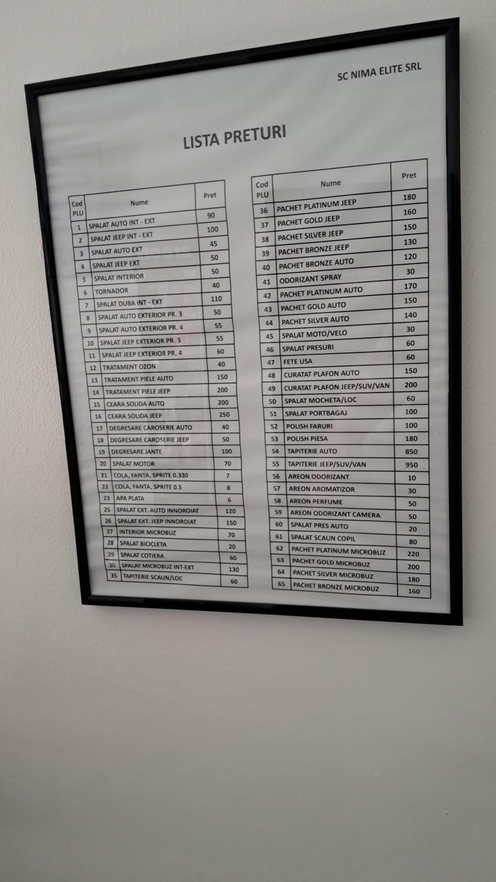 Listă Prețuri